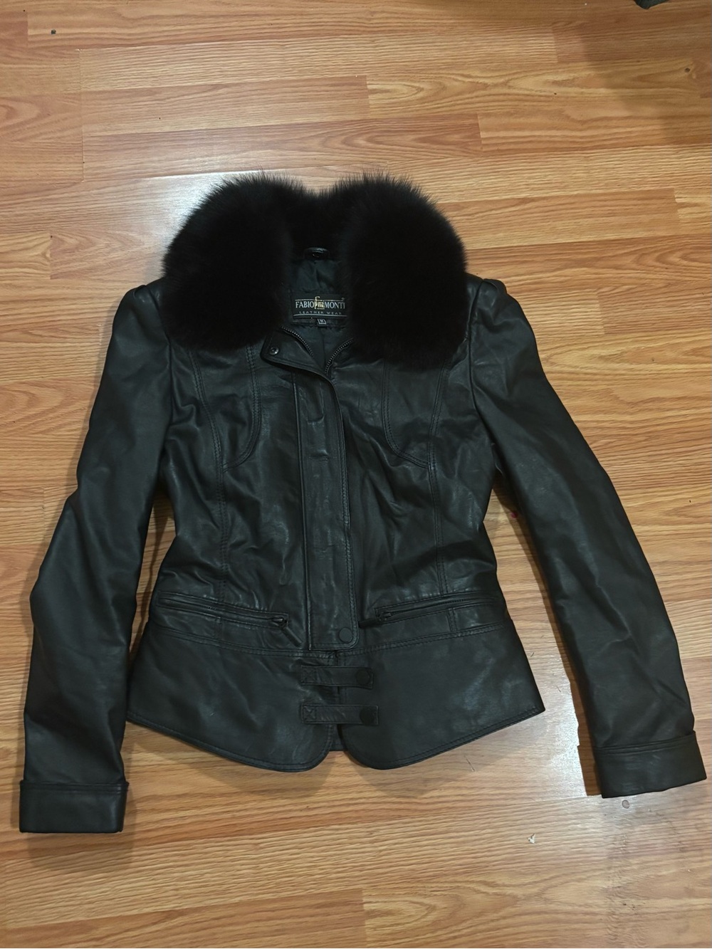 Fur Collar Black Leather Jacket - Women
